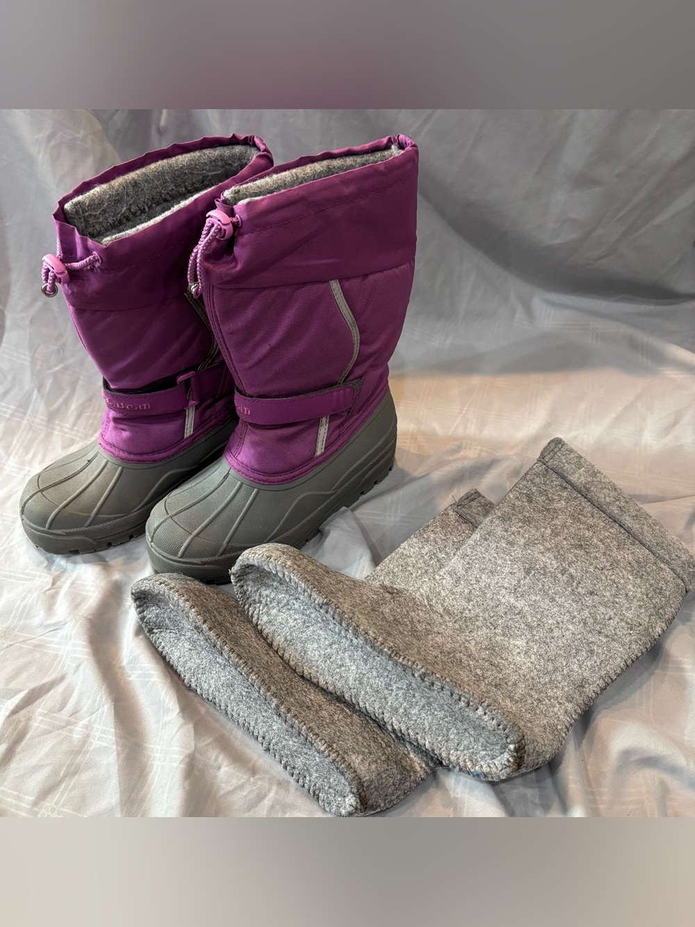 L.L. Bean Kids Northwoods Winter Snow Boots Purple Gray Removable Liners Size 3